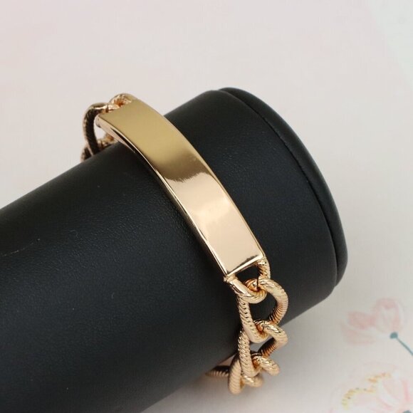 "Bold Link Rose Gold Bracelet with Sleek Polished Plate Accent, XPBL1079 - Picture 8 of 12